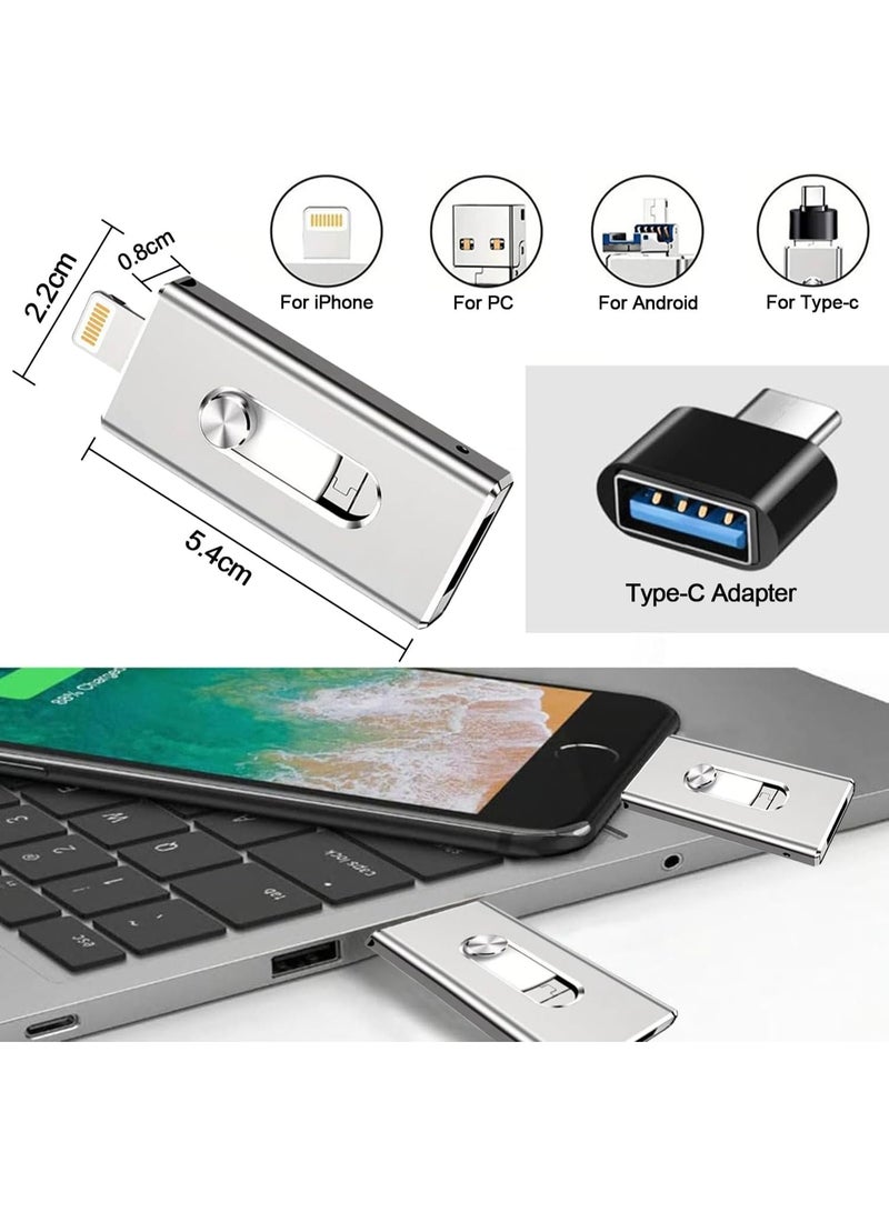 انسجام ذاكرة فلاش 1 تيرابايت منفذ USB 3.0 مع محول Type-C، خاصية OTG للهواتف (أندرويد وآيفون) - تخزين 4 في 1 عالي السرعة للصور والفيديوهات لأجهزة الكمبيوتر، ماك، والهواتف الذكية - فلاشة 1 تيرابايت - Image 3